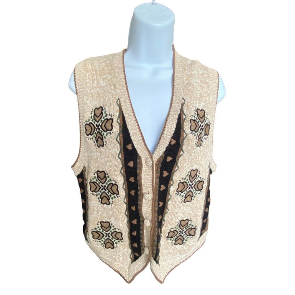 Christopher & Banks Sleeveless Button Front Embroidered Sweater Vest Size M